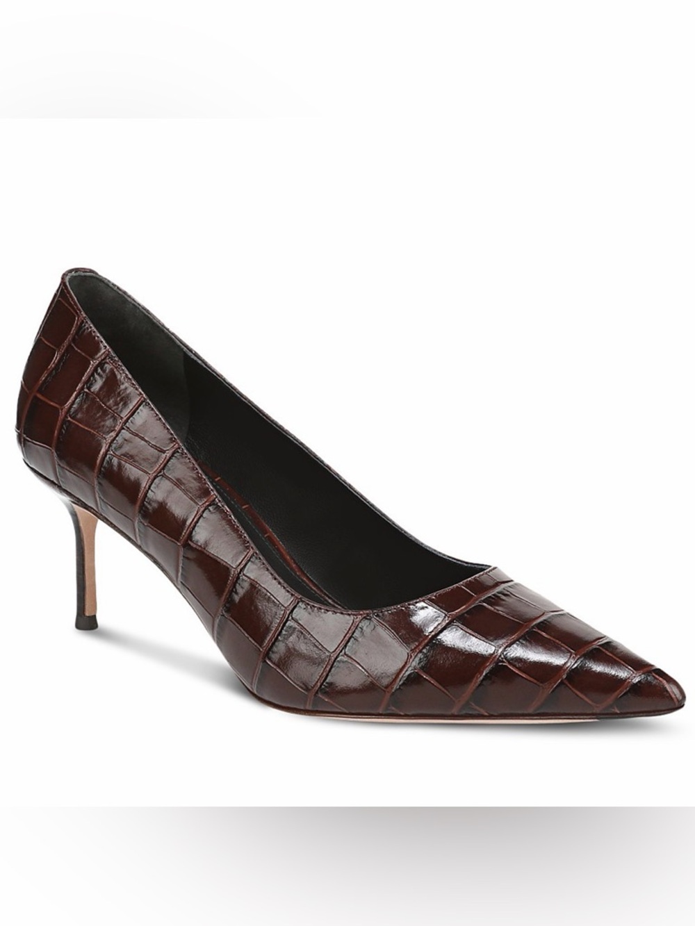 Veronica Beard Croc-Embossed Pointed-Toe Pumps in Chocolate